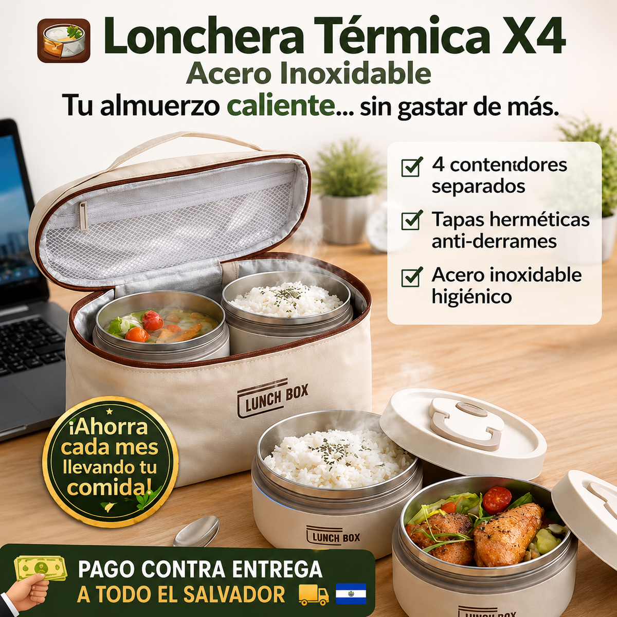 LONCHERA TÉRMICA DE ACERO INOXIDABLE🍗🥩